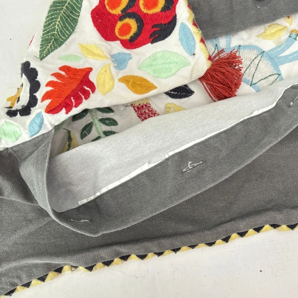 Ikea Rodarv Crewel Embroidered Folk Art Pillow Cover Tassel Boho